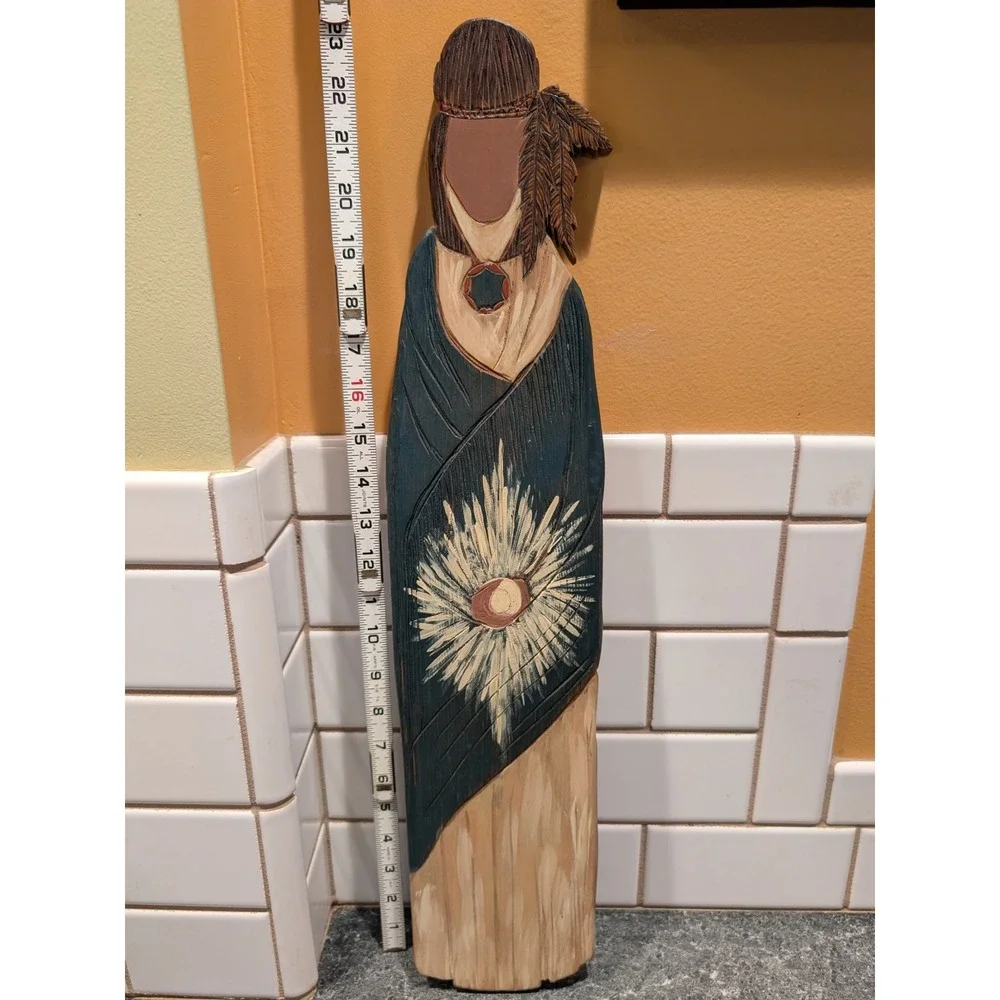 Hand Carved Wooden Native American Woman Guardian Light 1994 Wall Art Signed